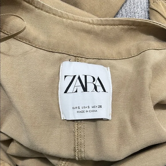 ZARA Belted Beige V-Neck Cargo Jumpsuit - Picture 2 of 2